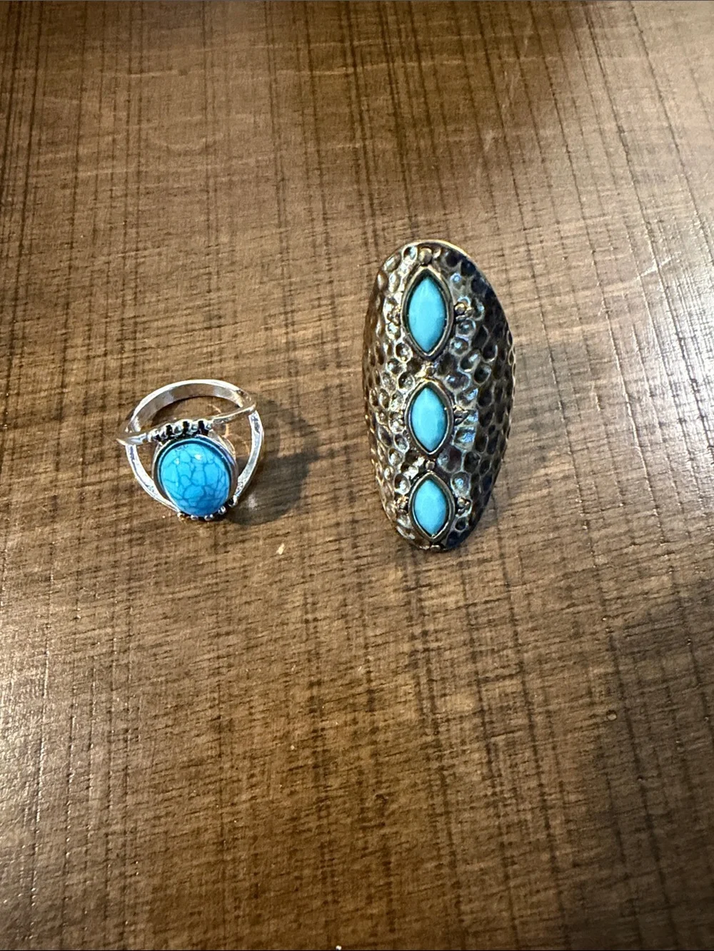 Turquoise Stone Silver Cocktail Ring - Blue Statement Fashion Ring